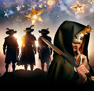 Image shows a section of the poster for The Three Musketeers at the New Vic Theatre, Staffordshire